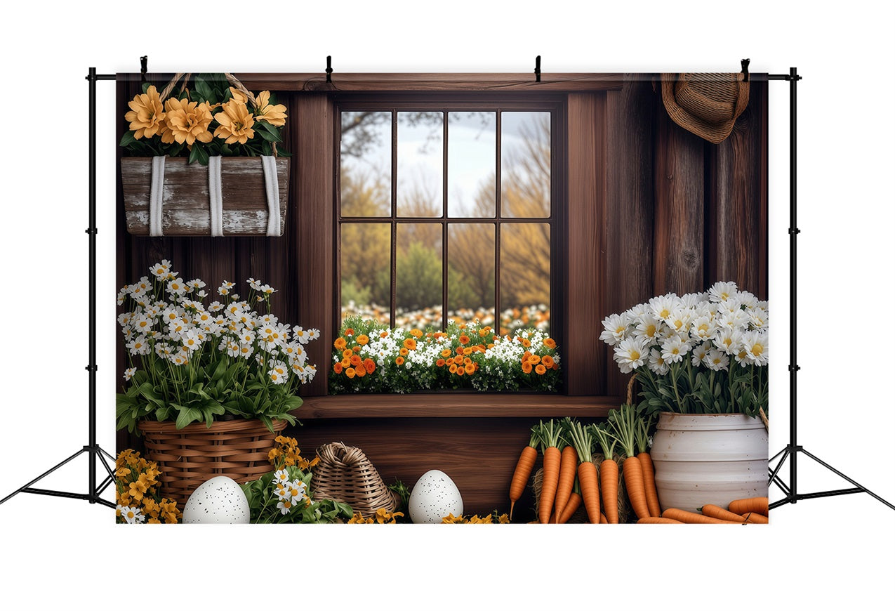 Ostern Frühling Backdrops Rustikales Fenster Karotten Szene Backdrop BRP1-237