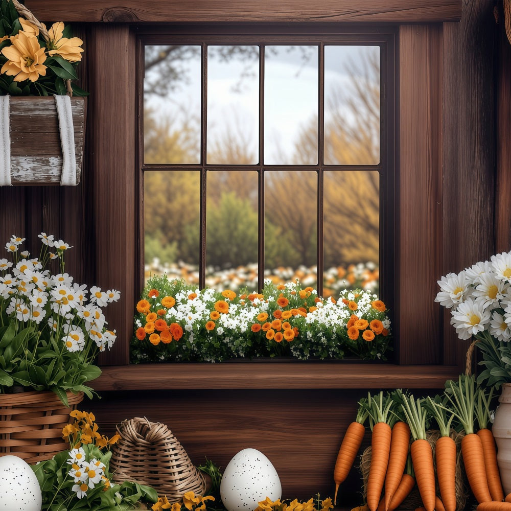 Ostern Frühling Backdrops Rustikales Fenster Karotten Szene Backdrop BRP1-237