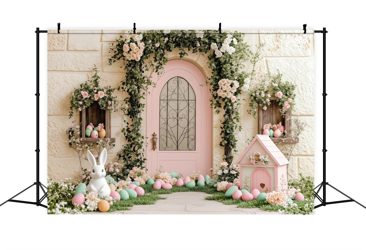 Ostern Backdrop Foto Hase Garten Rosa Tür Backdrop BRP1-238