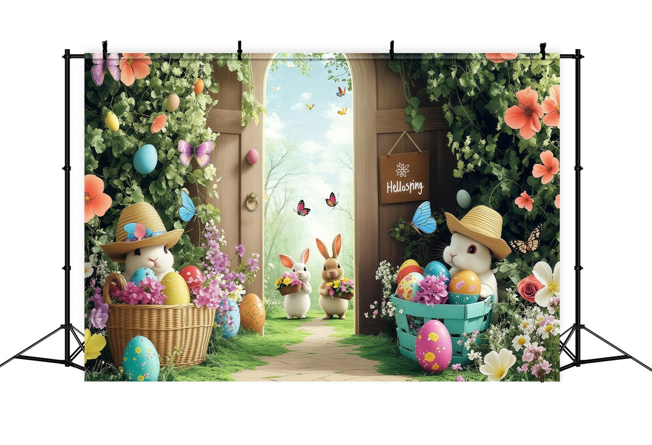 Ostern Backdrops Frühling Schmetterlinge Bunny Gathering Backdrop BRP1-245