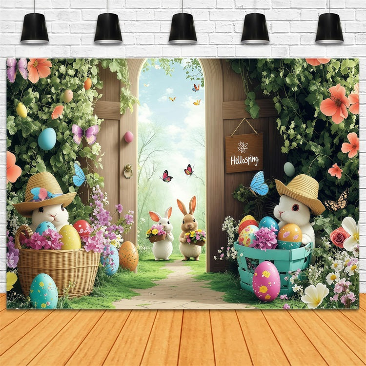 Ostern Backdrops Frühling Schmetterlinge Bunny Gathering Backdrop BRP1-245