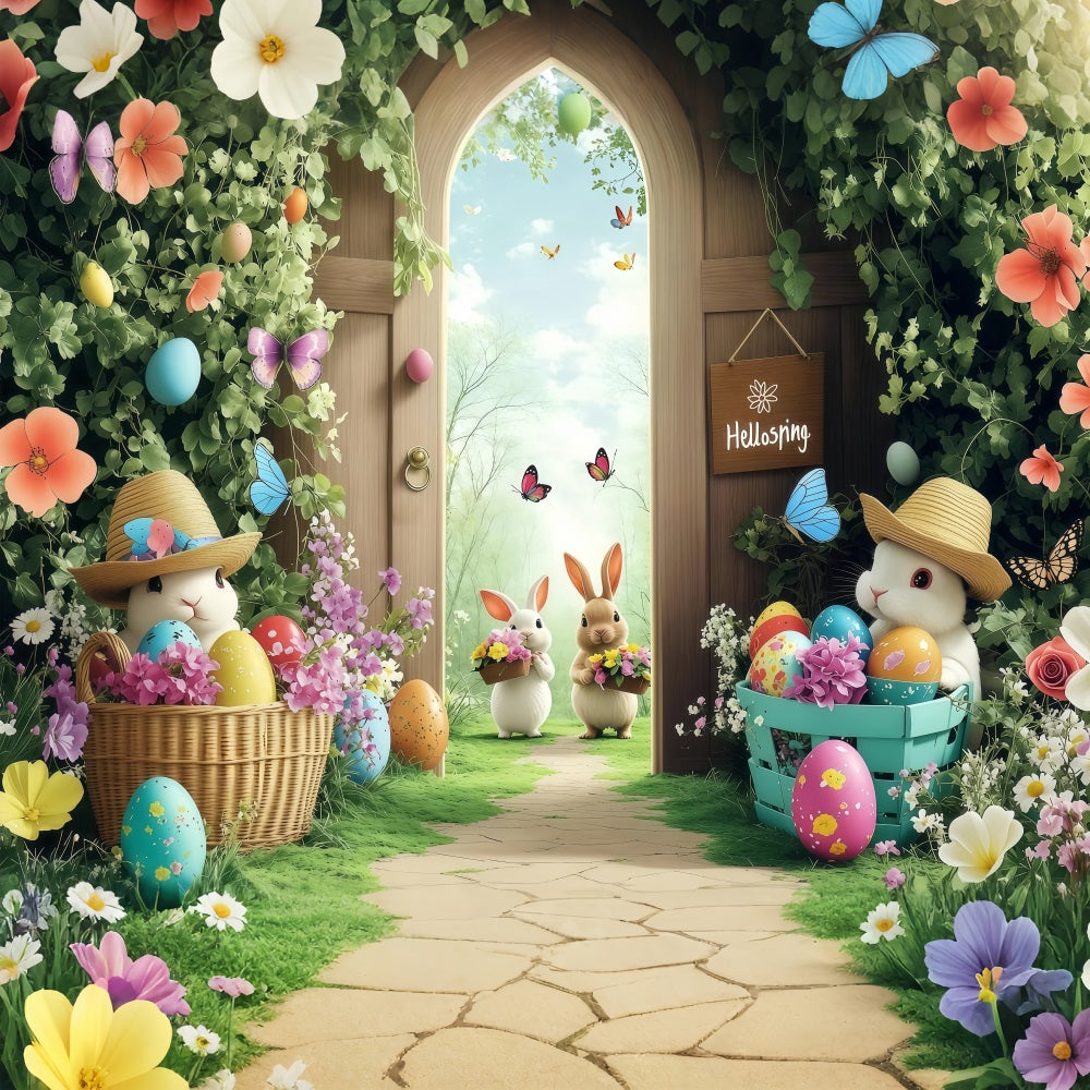 Ostern Backdrops Frühling Schmetterlinge Bunny Gathering Backdrop BRP1-245