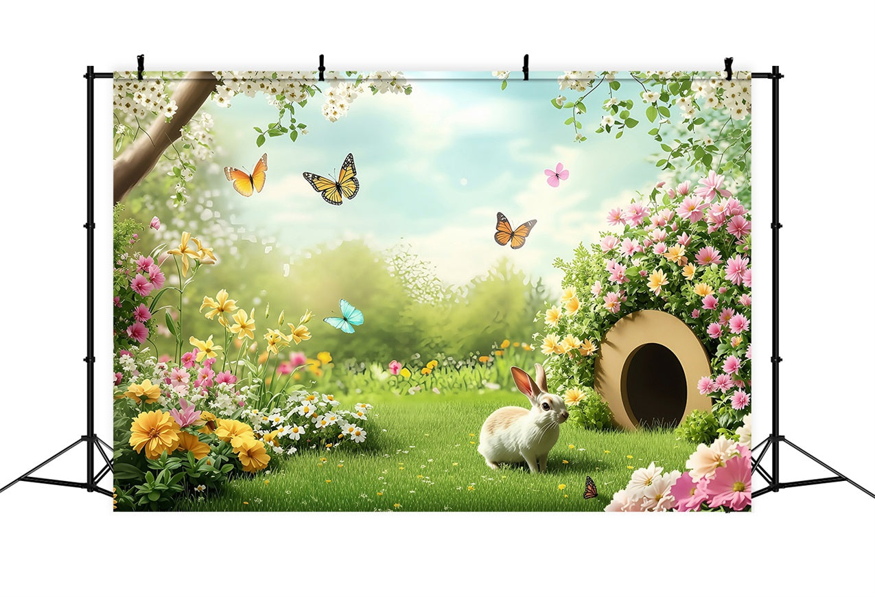 Ostern Fotokulissen Sonnige Blumenfeld Kaninchen Hintergrund BRP1-246