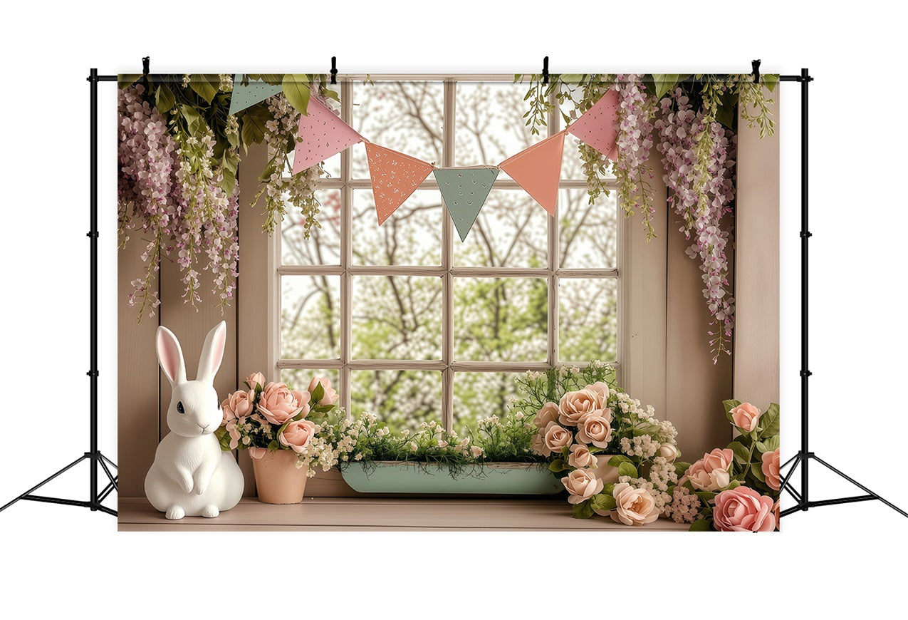 Ostern Backdrops Fotografie Blühende Fenster Hase Frühling Backdrop BRP1-251