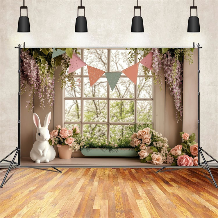 Ostern Backdrops Fotografie Blühende Fenster Hase Frühling Backdrop BRP1-251