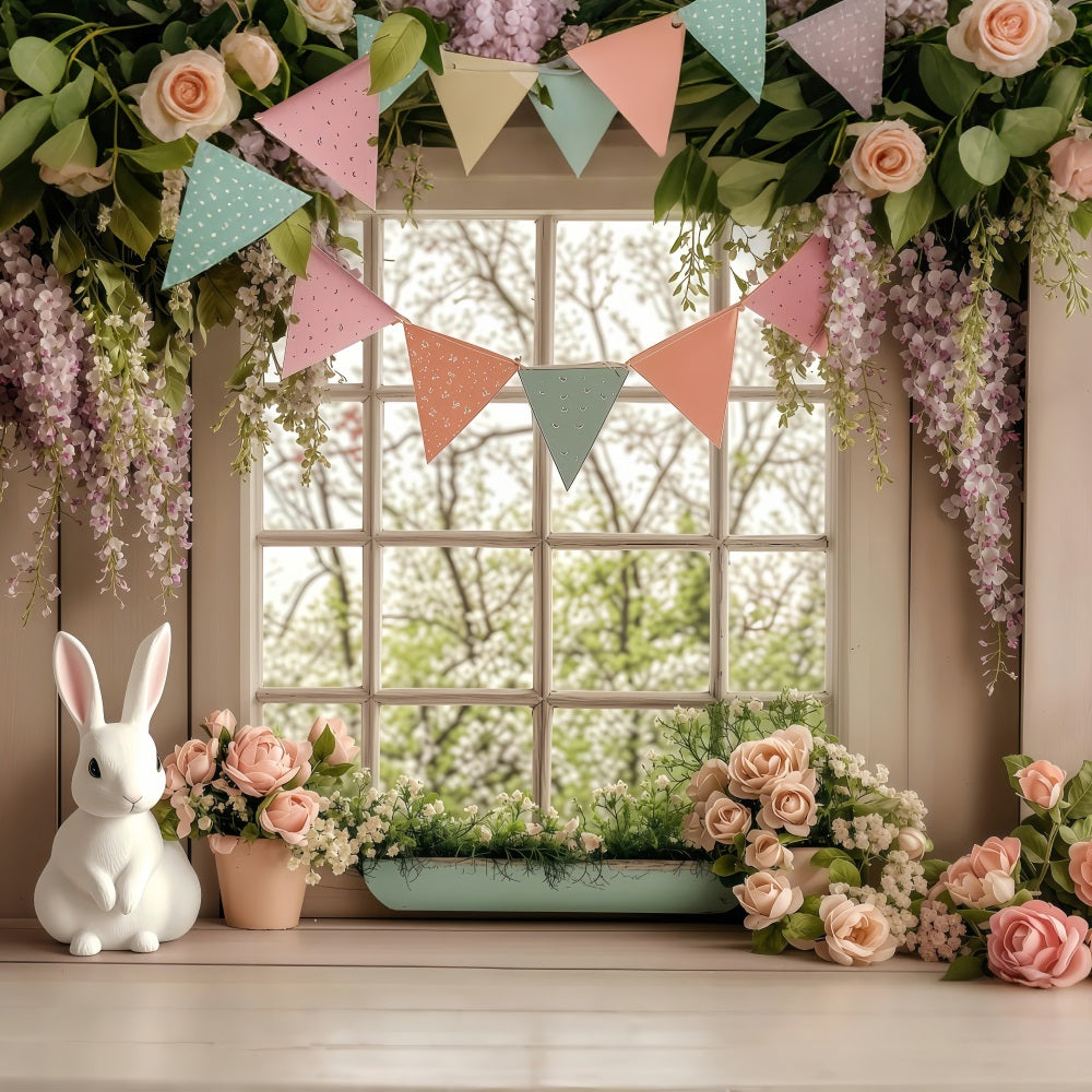 Ostern Backdrops Fotografie Blühende Fenster Hase Frühling Backdrop BRP1-251