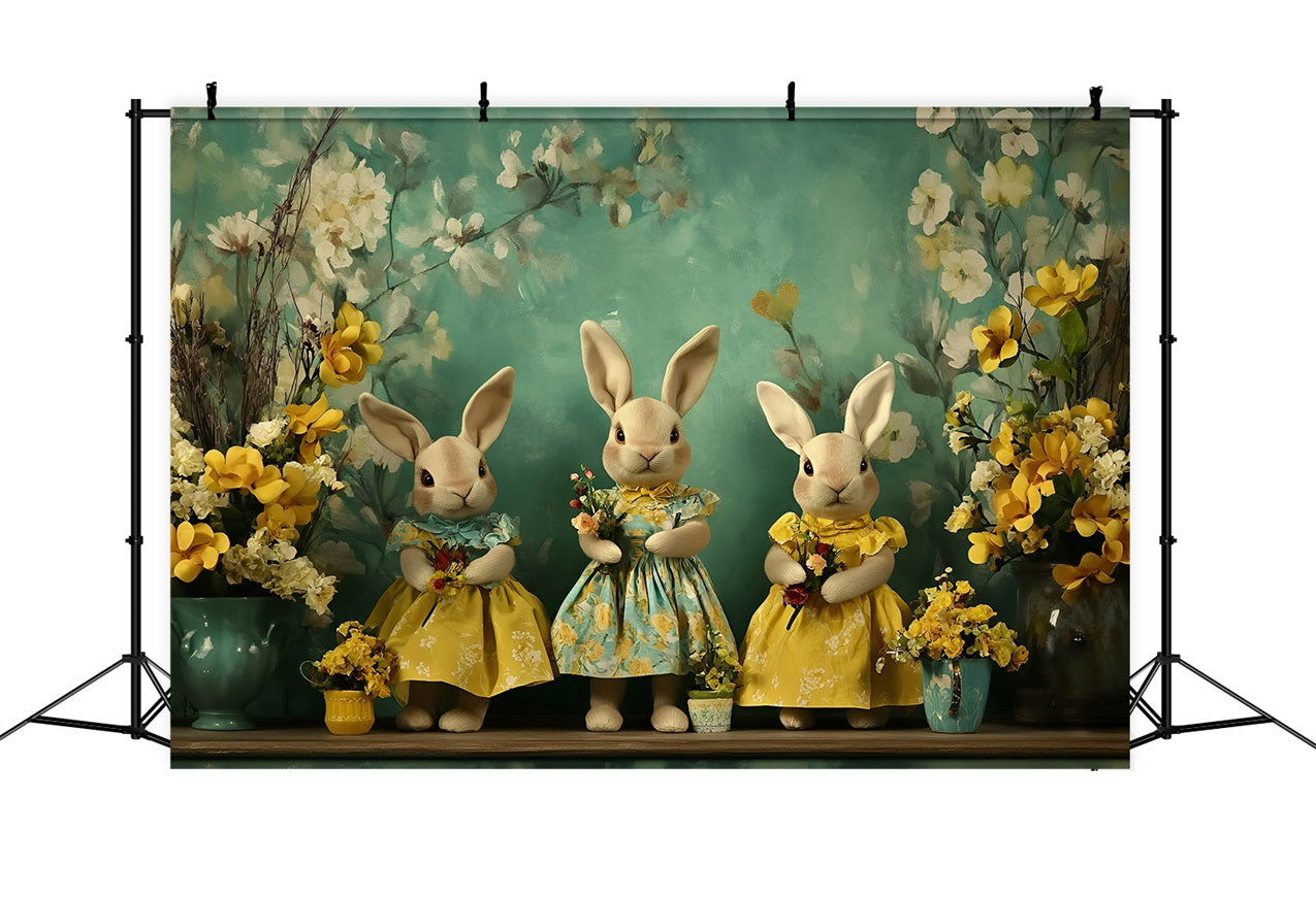 Ostern Fotohintergrund Bunny Trio Florale Akzente Hintergrund BRP1-252