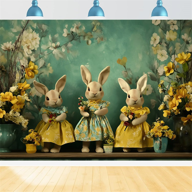 Ostern Fotohintergrund Bunny Trio Florale Akzente Hintergrund BRP1-252