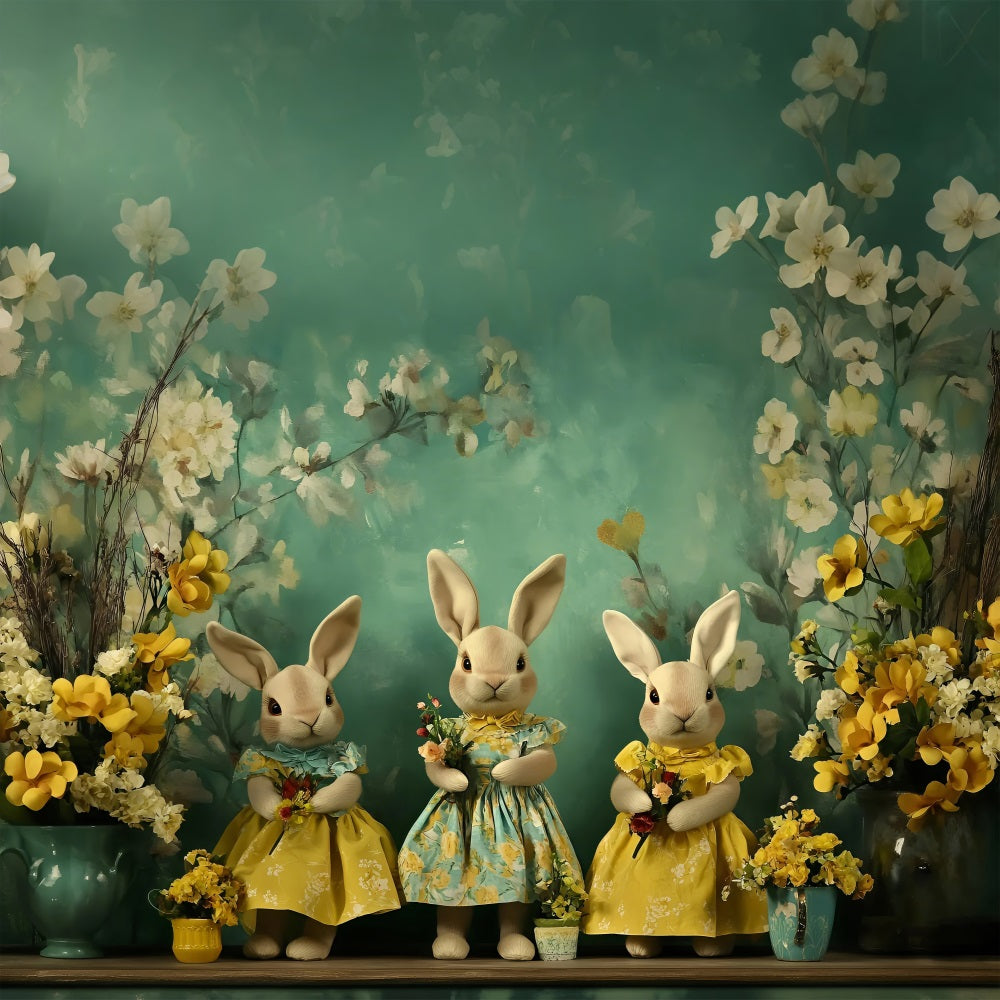 Ostern Fotohintergrund Bunny Trio Florale Akzente Hintergrund BRP1-252