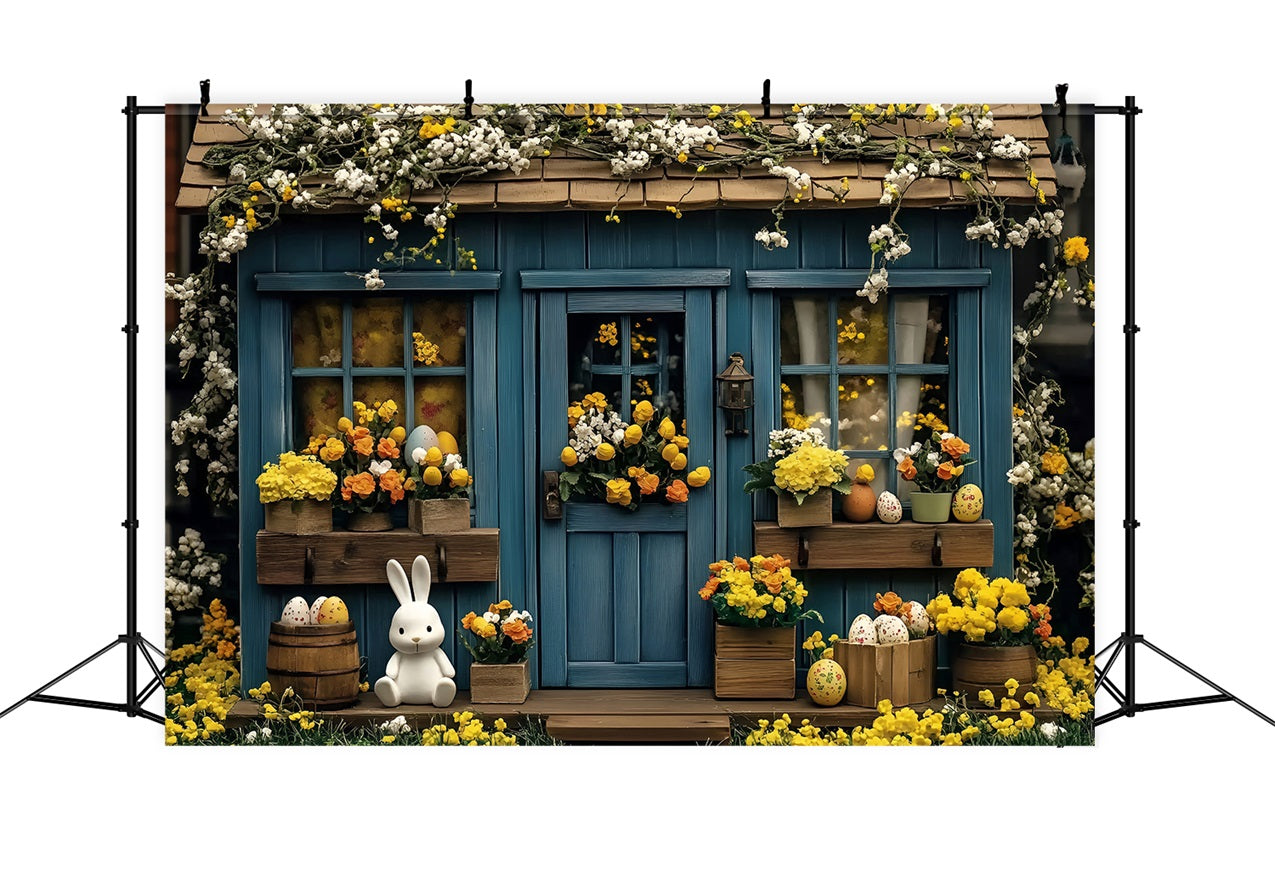 Fotografie Ostern Backdrop Blauer Hase Cottage Blumen Backdrop BRP1-253