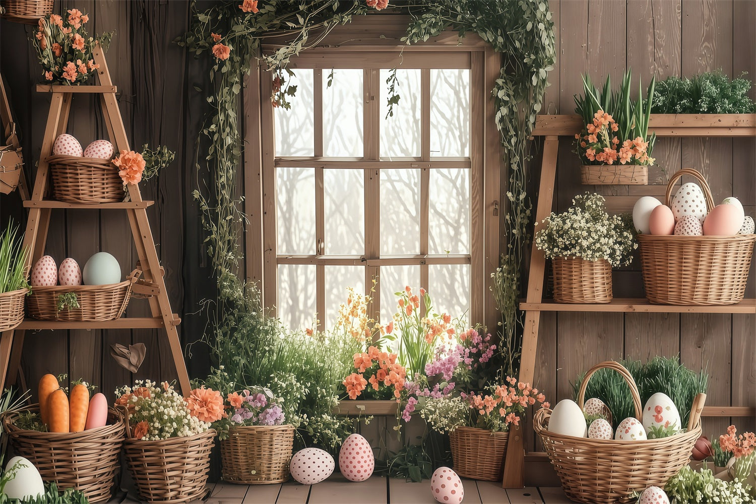 Ostern Backdrops Fotos Frühling Korb Blüte Szene Backdrop BRP1-255