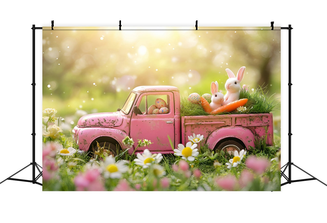 Fotohintergrund Ostern Vintage Pink Truck Garten Hintergrund BRP1-257