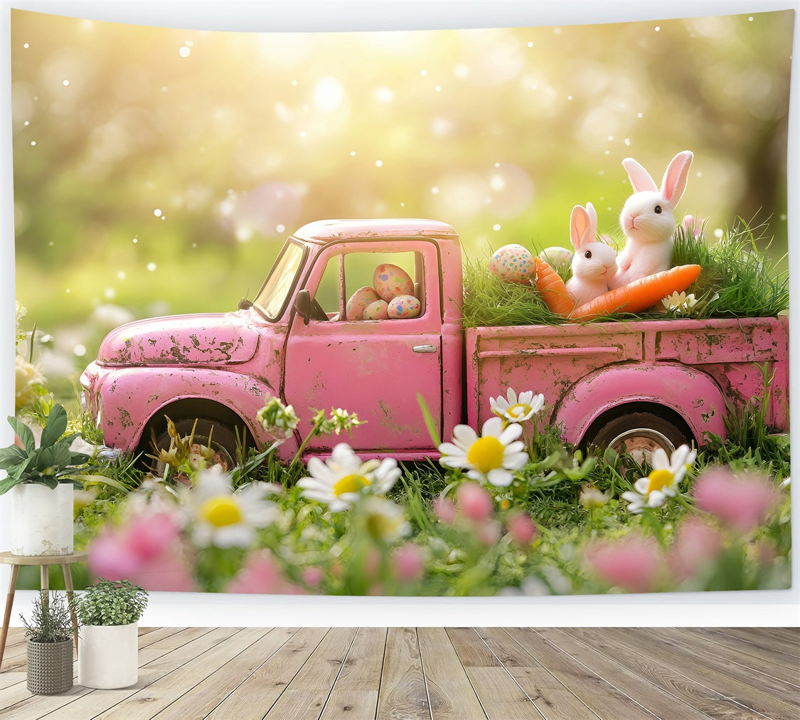 Fotohintergrund Ostern Vintage Pink Truck Garten Hintergrund BRP1-257