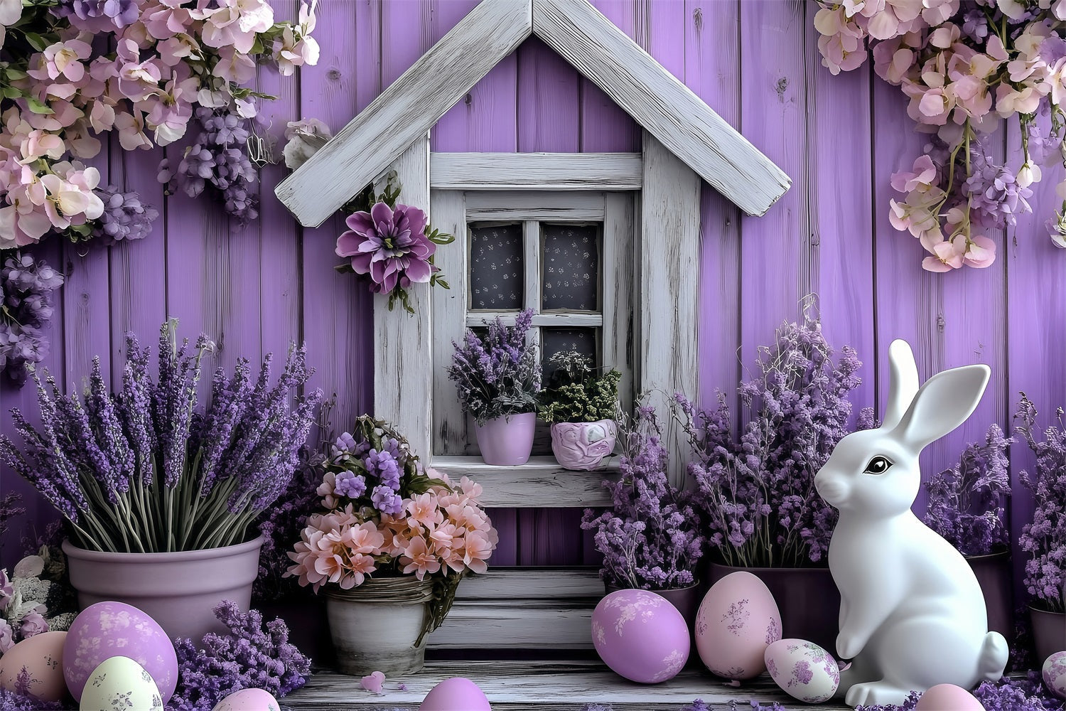 Ostern Backdrop Hase Lavendel Garten Haus Backdrop BRP1-258