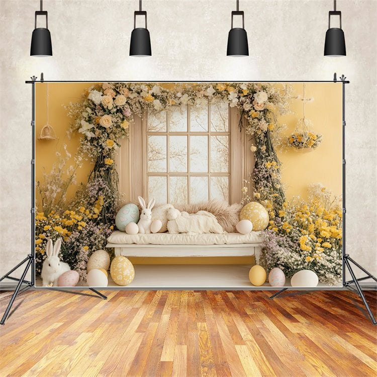 Ostern Backdrops Fotografie Golden Floral Bunny Window Backdrop BRP1-262