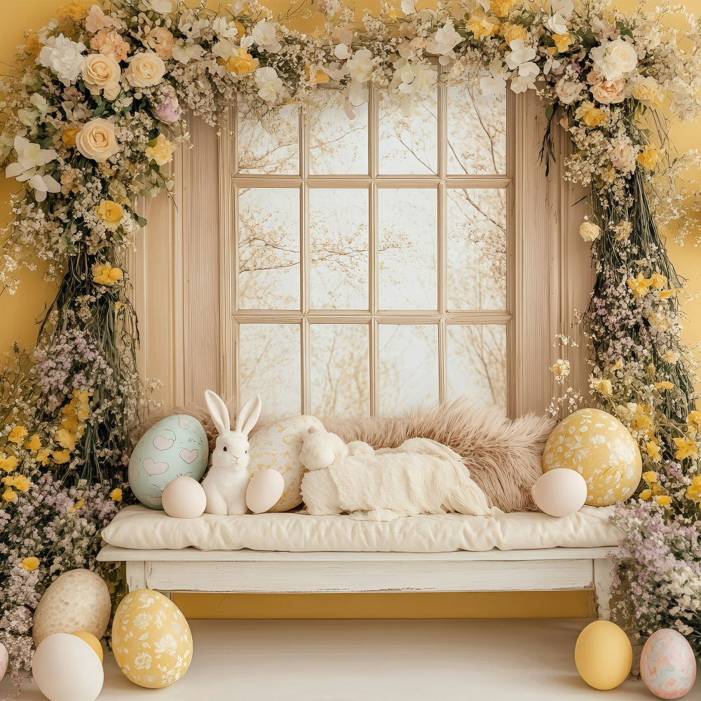 Ostern Backdrops Fotografie Golden Floral Bunny Window Backdrop BRP1-262