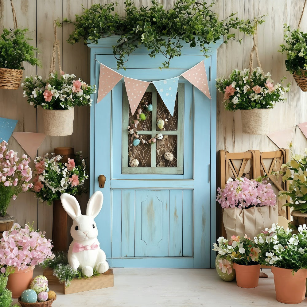 Ostern Backdrops Fotografie Blaue Tür Hängende Blüten Backdrop BRP1-264