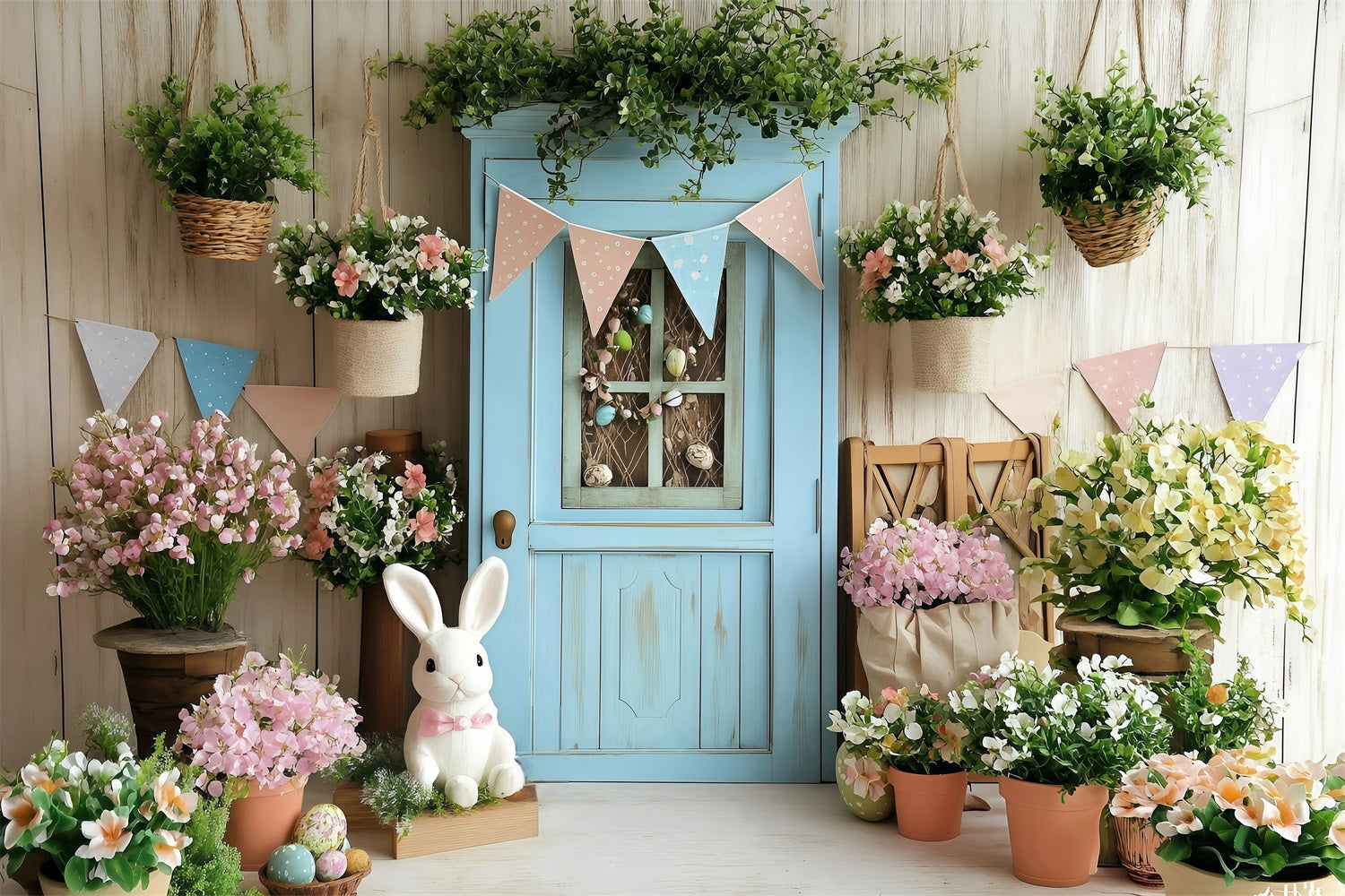 Ostern Backdrops Fotografie Blaue Tür Hängende Blüten Backdrop BRP1-264