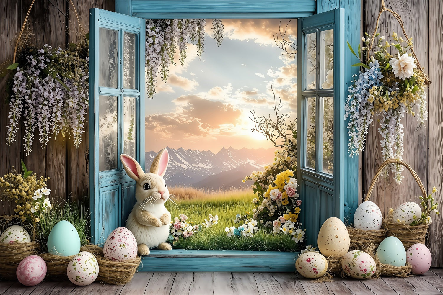 Ostern Foto-Hintergrundbilder Holzfenster Frühlingsdekor Hintergrund BRP1-266