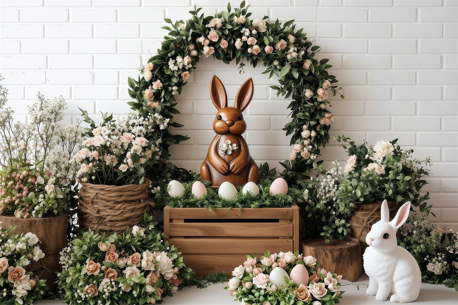 Ostern Backdrop Bilder Hase Rosen Kranz Backdrop BRP1-268