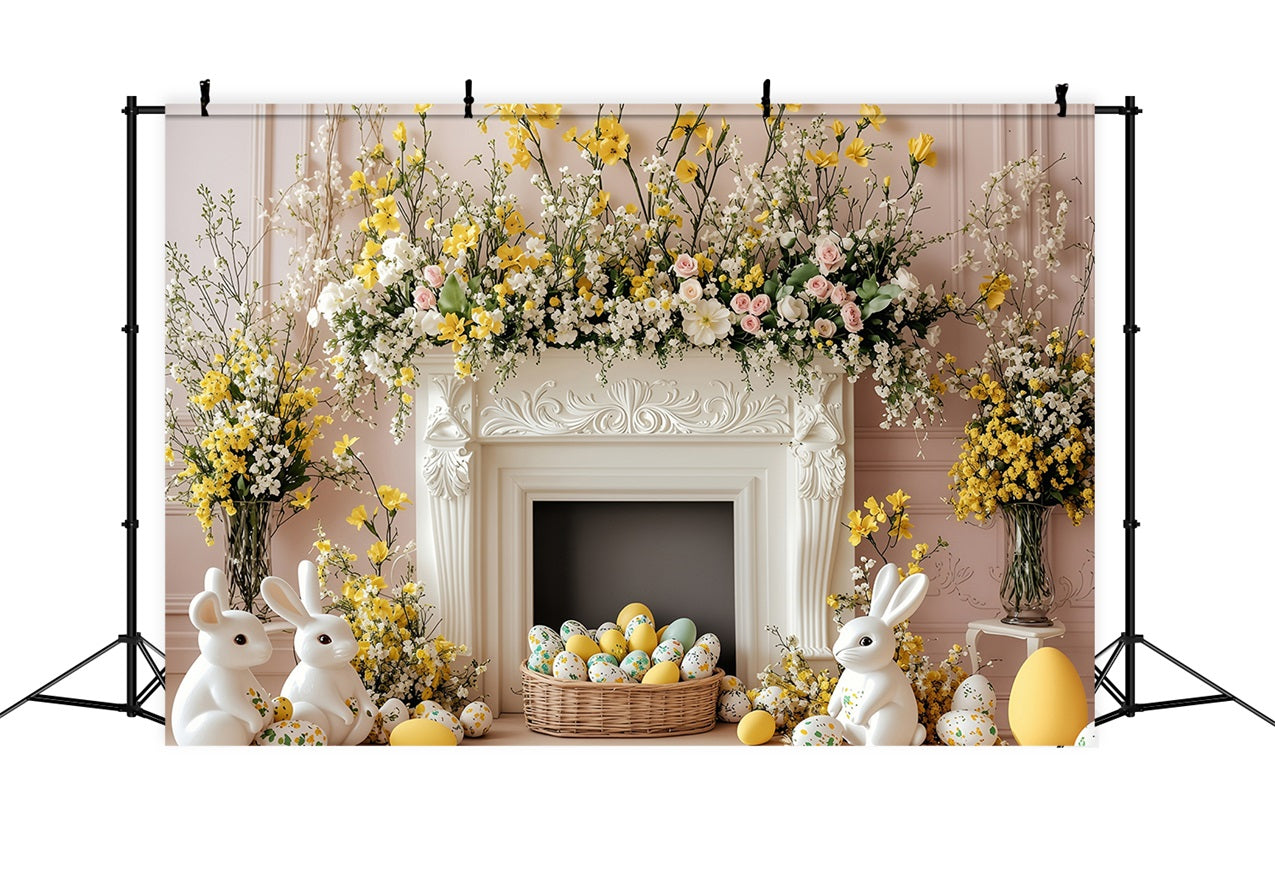 Ostern Backdrop Foto Blühender Kamin Hasen Szene Backdrop BRP1-272