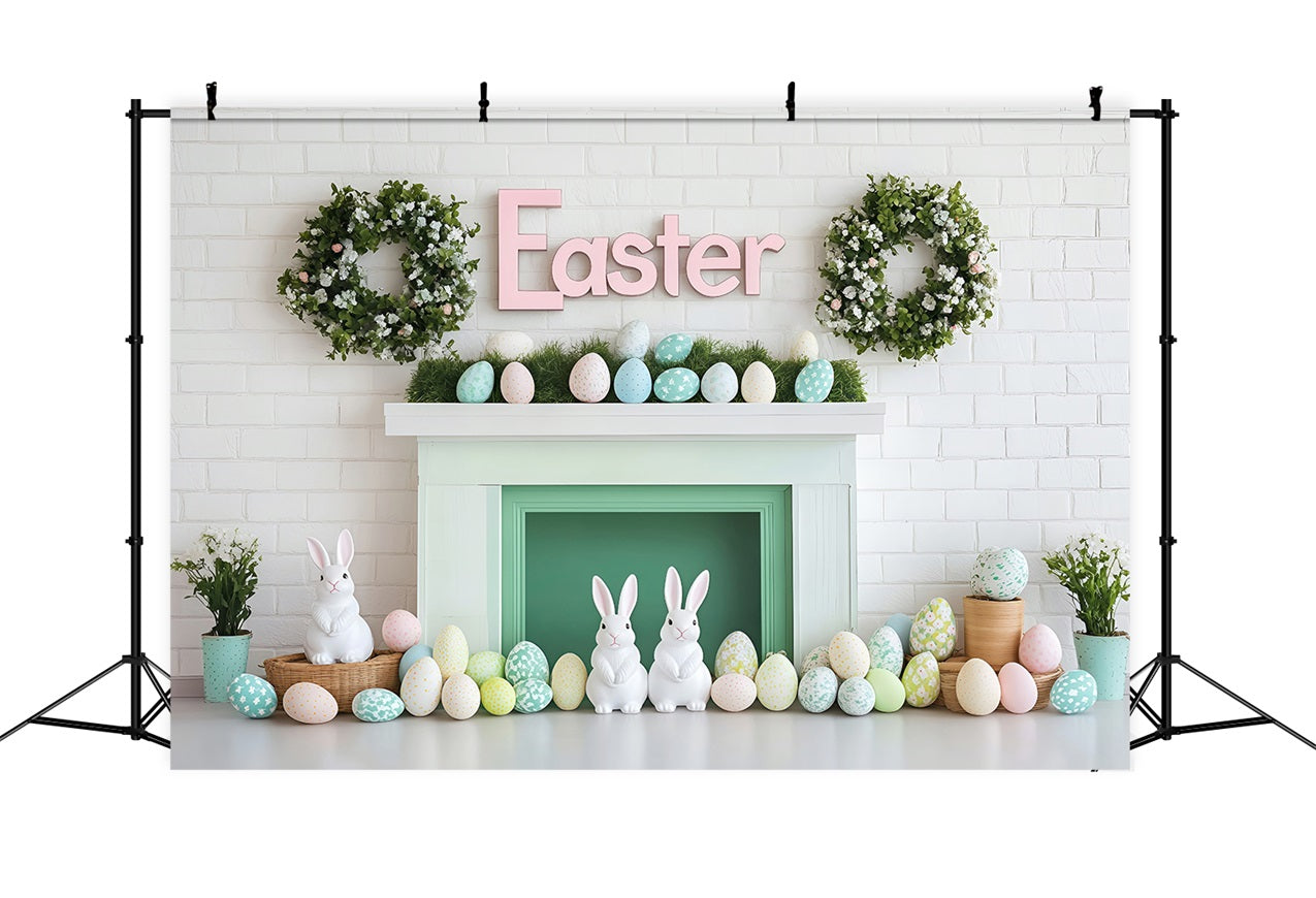 Frohe Ostern Fotokulisse Bunny Egg Mantel Backdrop BRP1-277