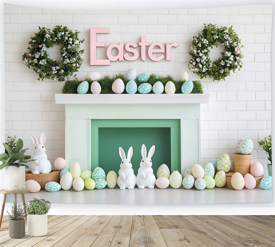 Frohe Ostern Fotokulisse Bunny Egg Mantel Backdrop BRP1-277