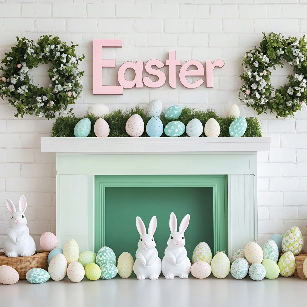 Frohe Ostern Fotokulisse Bunny Egg Mantel Backdrop BRP1-277