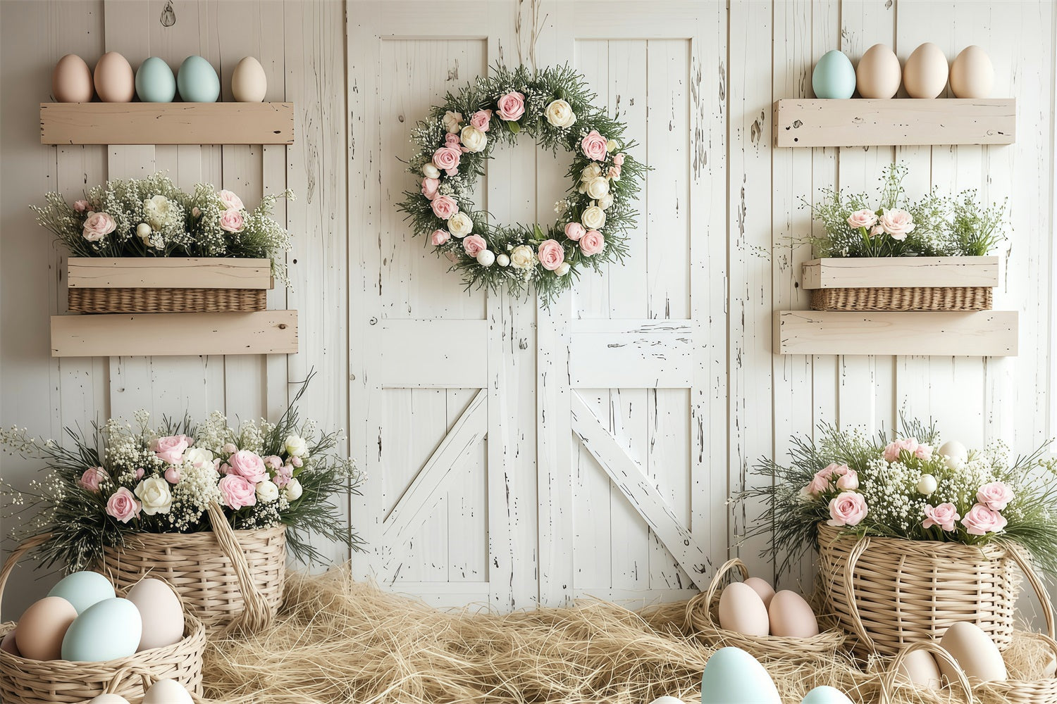 Fotografie Backdrops Ostern Bauernhof Rustikale Blumen Backdrop BRP1-278