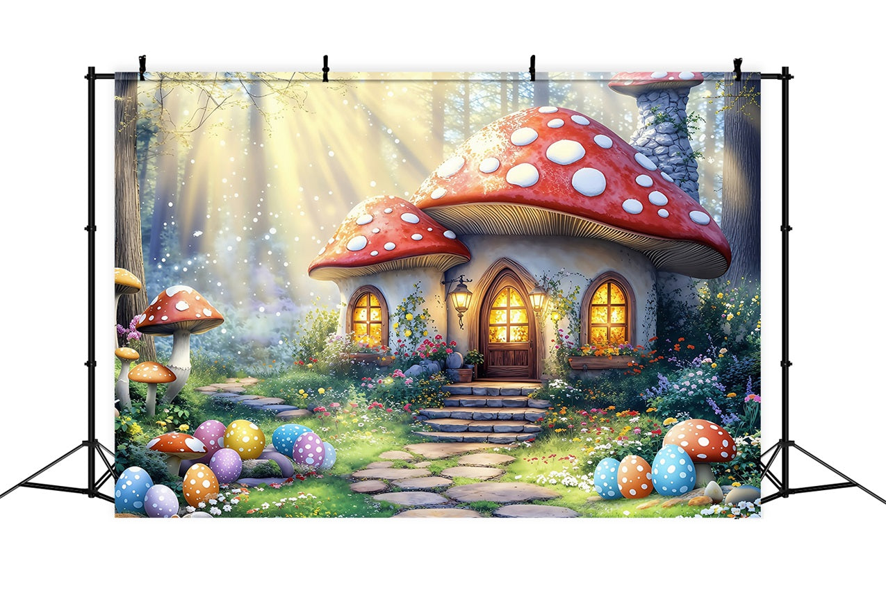 Ostern Frühling Backdrops Fantasie Pilz Haus Eier Backdrop BRP1-281