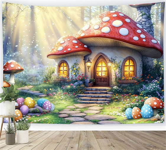 Ostern Frühling Backdrops Fantasie Pilz Haus Eier Backdrop BRP1-281