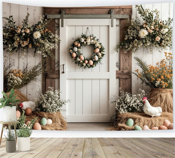 Ostern Backdrops Fotografie Scheune Tür Kranz Floral Backdrop BRP1-285