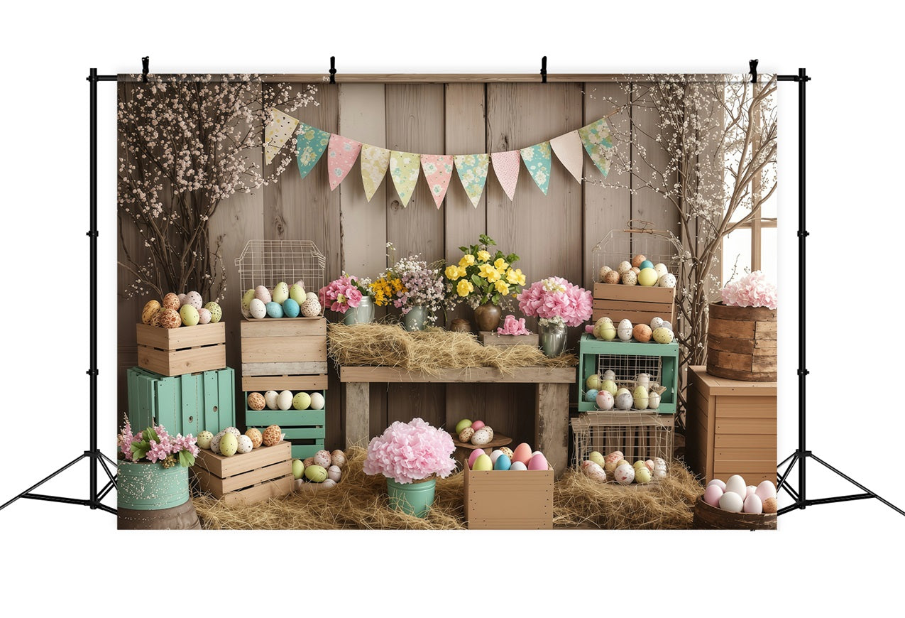 Fotografie Ostern Backdrop Rustic Egg Crates Floral Backdrop BRP1-288