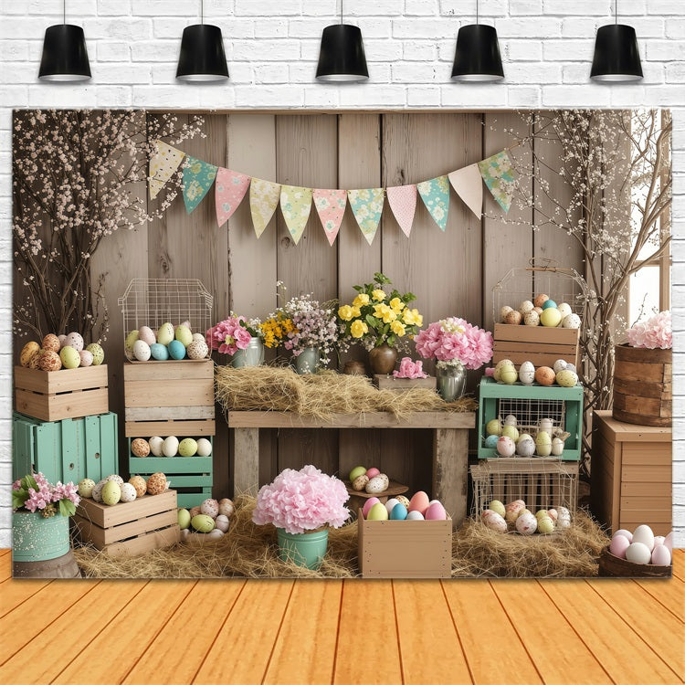 Fotografie Ostern Backdrop Rustic Egg Crates Floral Backdrop BRP1-288