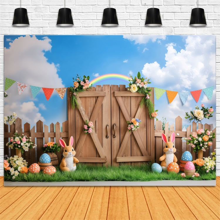 Ostersonntag Backdrops Bunny Garten Regenbogen Feier Backdrop BRP1-292