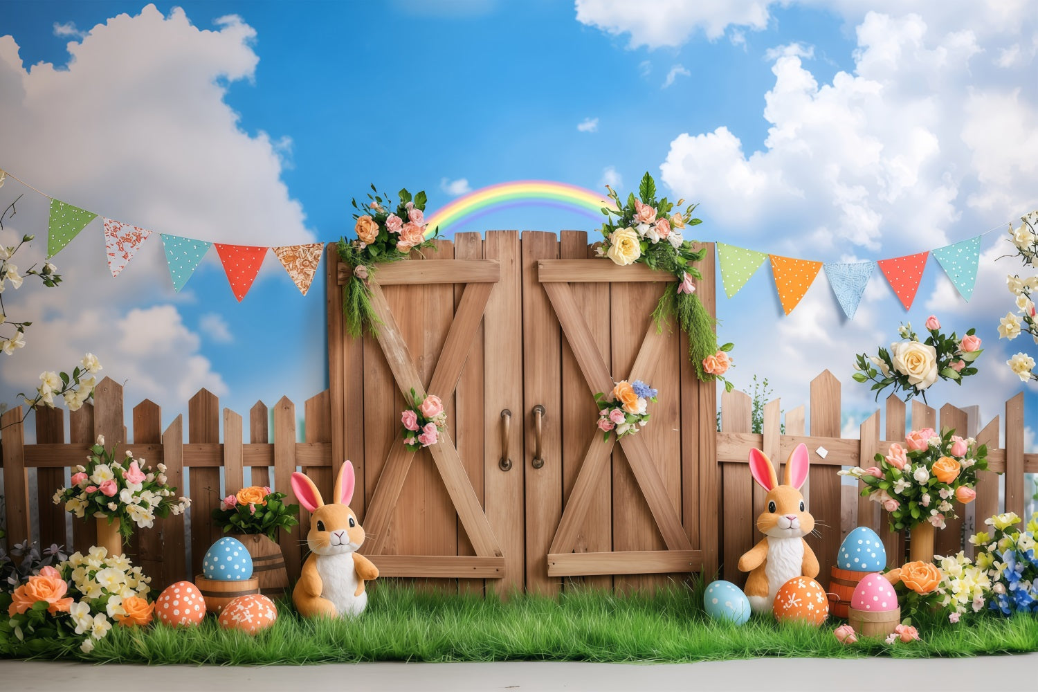 Ostersonntag Backdrops Bunny Garten Regenbogen Feier Backdrop BRP1-292