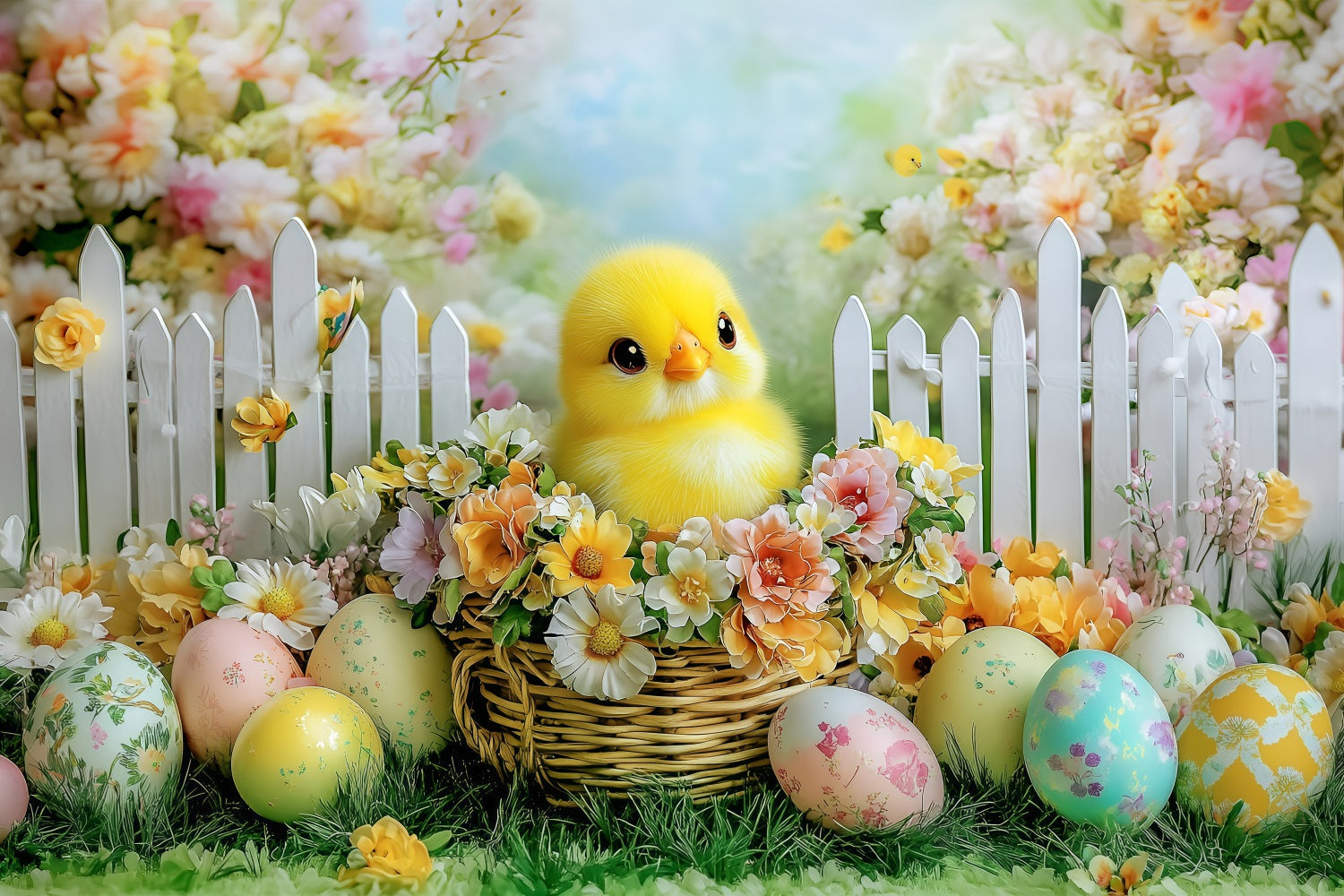 Foto-Hintergrundbilder Ostern Adorable Chick Garden Scene Backdrop BRP1-294