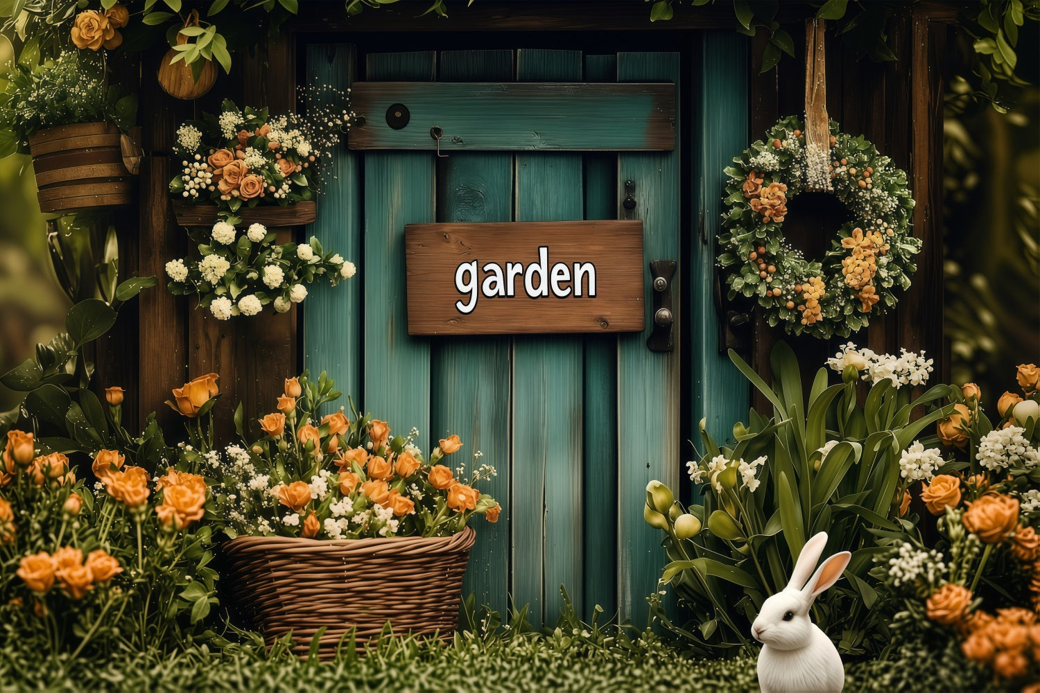 Ostern Backdrop Landhausstil Garten Szene Hase Backdrop BRP1-296