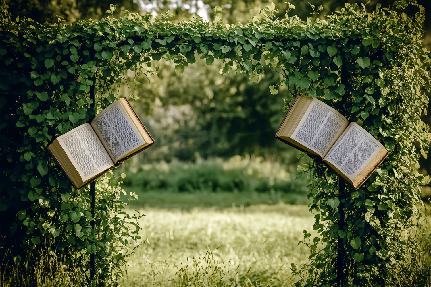 Frühling Backdrops Magischer Garten Bogen Offene Bücher Backdrop BRP1-3