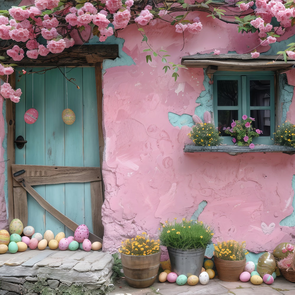 Fotohintergründe Ostereier Glückseligkeit Rosa Häuschen Hintergrund BRP1-303