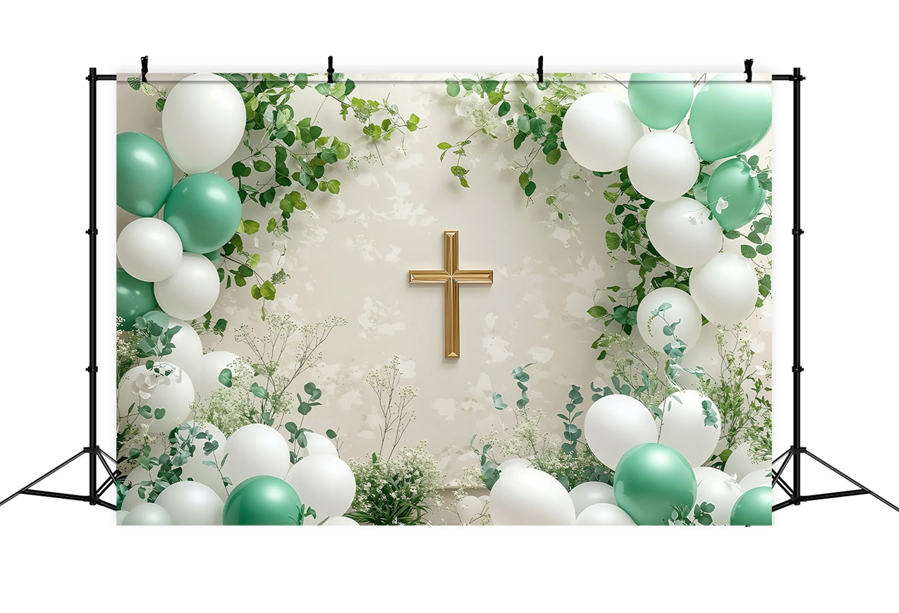 Frohe Ostern Backdrops Tranquil Cross Ballons Ivy Backdrop BRP1-306