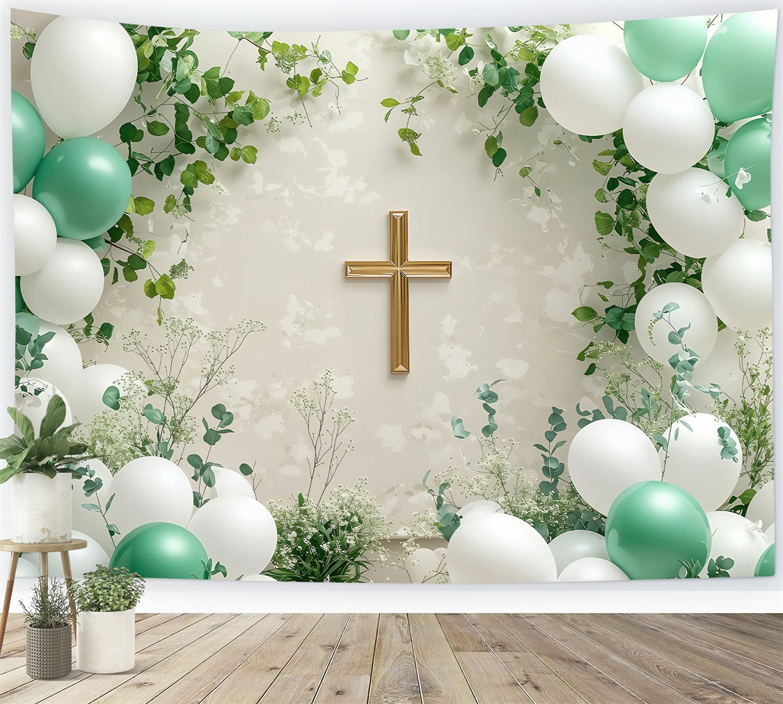 Frohe Ostern Backdrops Tranquil Cross Ballons Ivy Backdrop BRP1-306