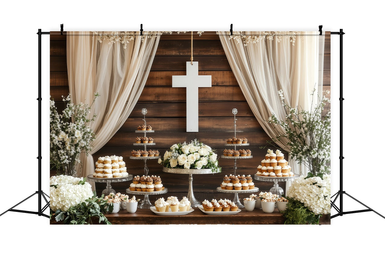 Backdrops Ostern Hochzeit Dessert Tisch Weißes Kreuz Backdrop BRP1-307