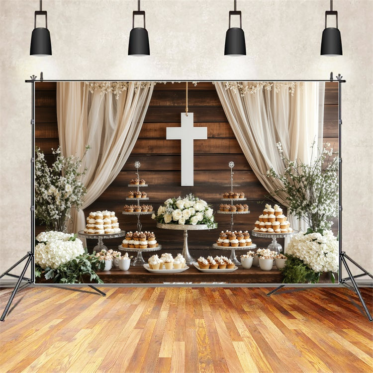 Backdrops Ostern Hochzeit Dessert Tisch Weißes Kreuz Backdrop BRP1-307