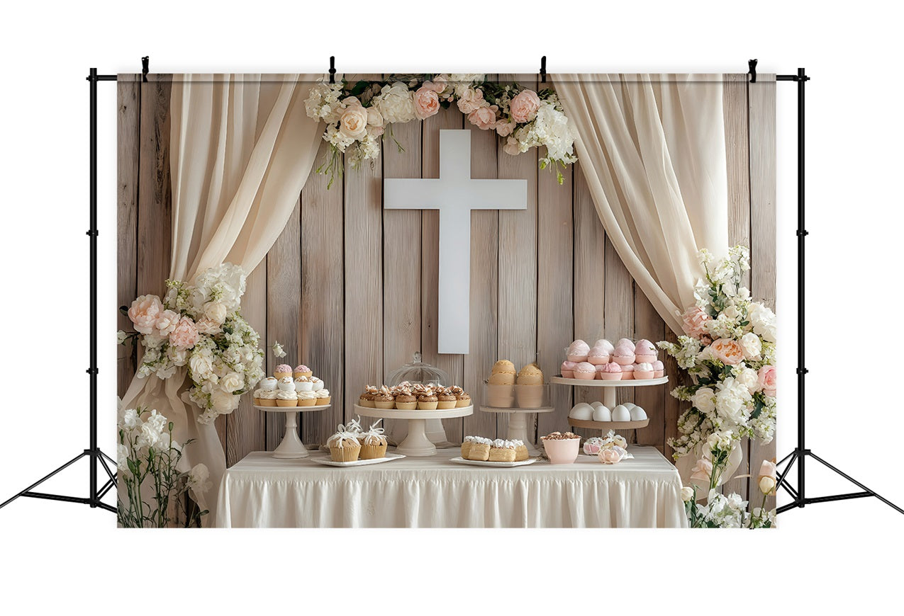 Ostern Backdrops Pastell Cupcake Dessert Tisch Kreuz Backdrop BRP1-308