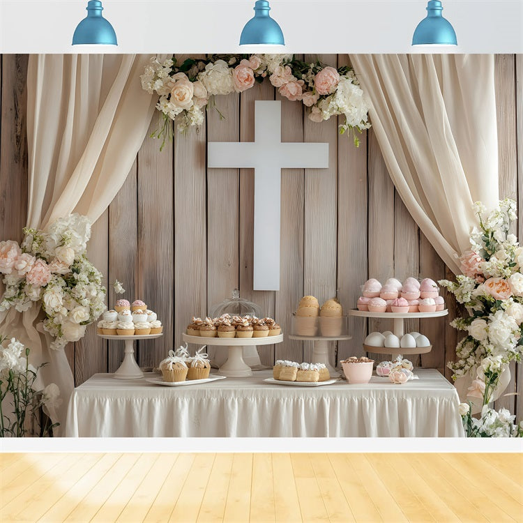 Ostern Backdrops Pastell Cupcake Dessert Tisch Kreuz Backdrop BRP1-308