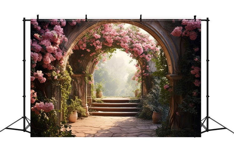 Floral Fotografie Hintergrund Fotografie Tranquil Pink Garden Path Hintergrund BRP1-338