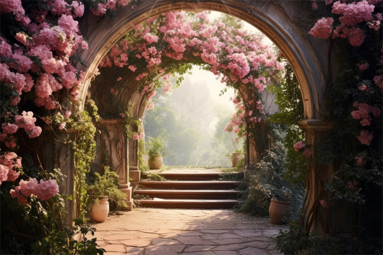 Floral Fotografie Hintergrund Fotografie Tranquil Pink Garden Path Hintergrund BRP1-338