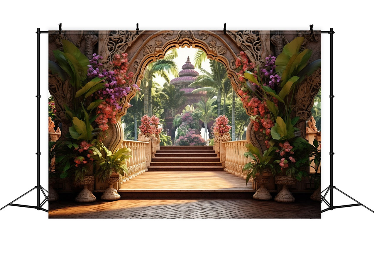 Blumenkulisse Tropischer Garten Tempel Eingang Kulisse BRP1-343
