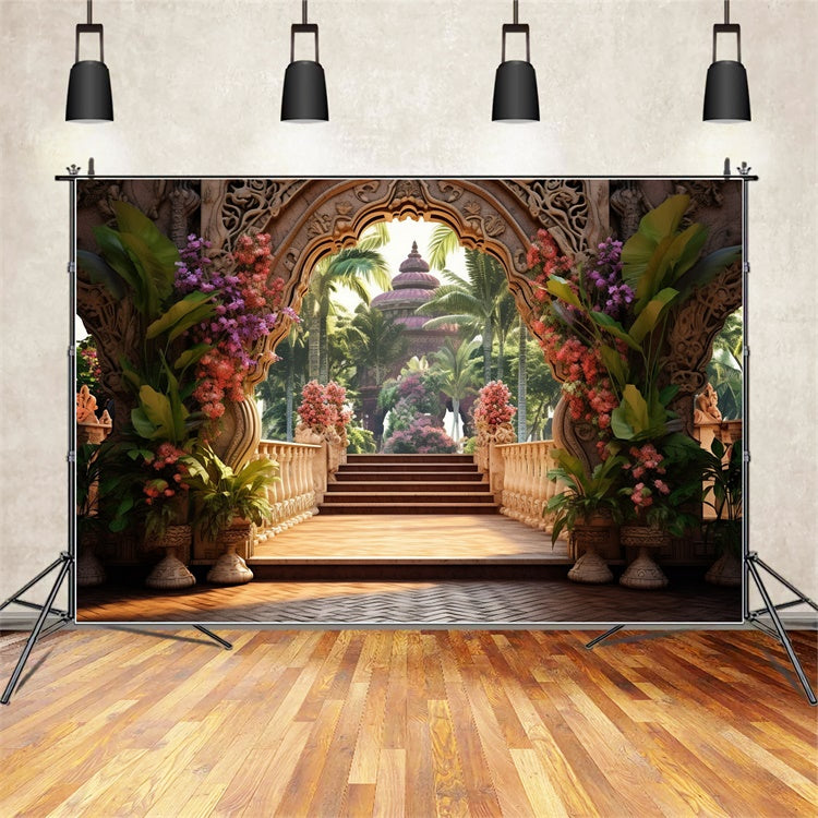 Blumenkulisse Tropischer Garten Tempel Eingang Kulisse BRP1-343